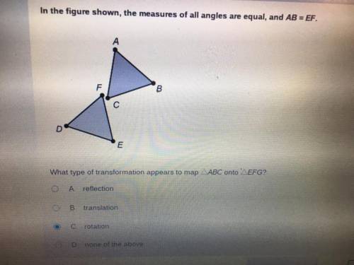 In the figure shown, the measures of all angles are equal, and AB = EF.

What type of transformati