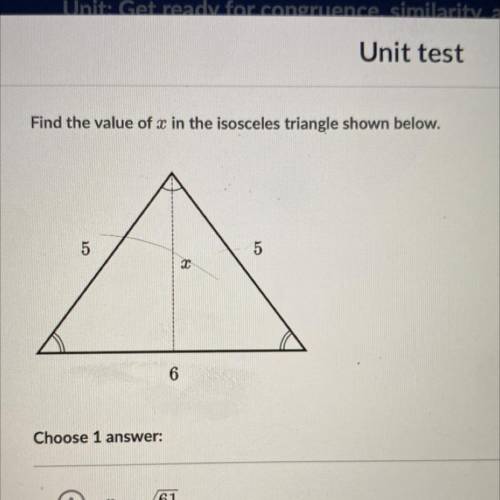 Find the value of x in the isosceles triangle shown below