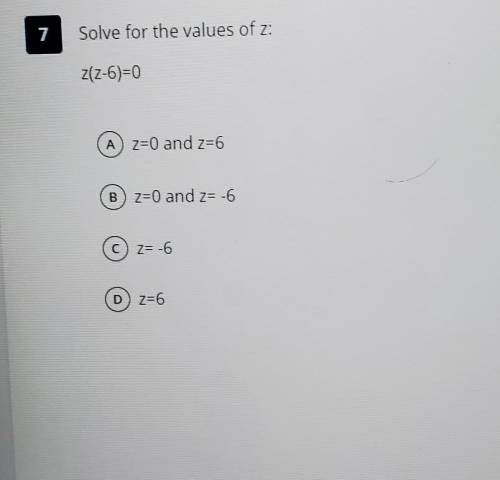 Solve for the values of zz(z-6)=0​