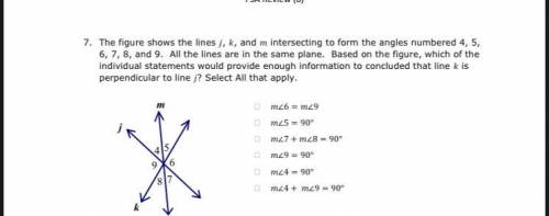 . The figure shows the lines , , and intersecting to form the angles numbered 4, 5, 6, 7, 8, and 9.