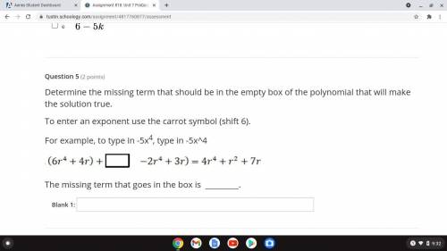 Determine the missing term that should be in the empty box of the polynomial that will make the sol