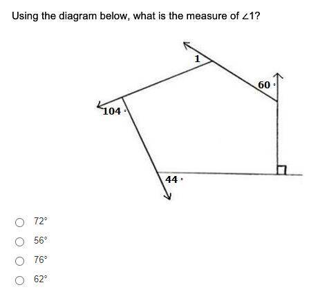 Using the diagram below, what is the measure of angle one