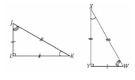 Use the triangles below to answer the question.

1) Which angle corresponds to angle K?
A. Angle W