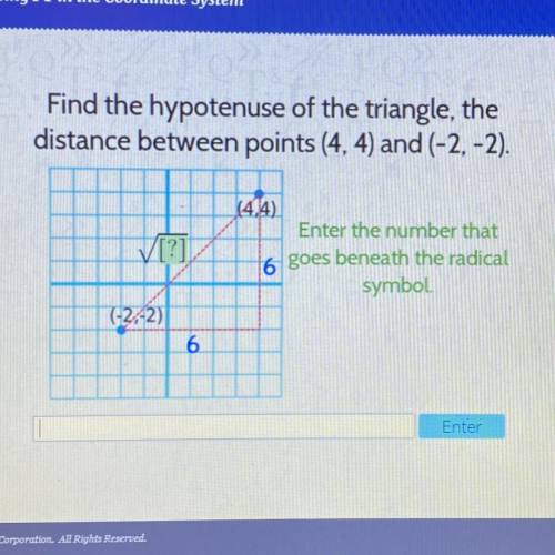 Helpppppppp

Find the hypotenuse of the triangle, the
distance between points (4, 4) and (-2,-2).