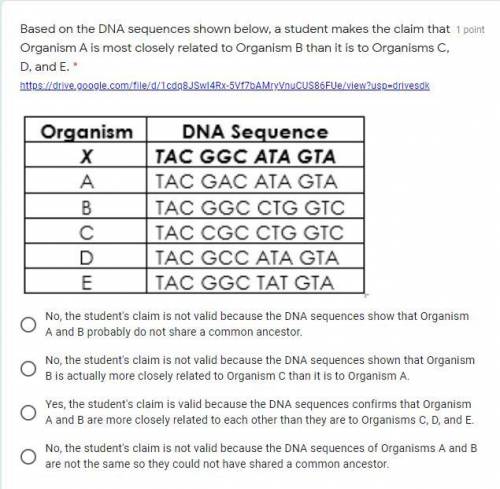 Based on the DNA sequences shown below, a student makes the claim that Organism A is most closely r
