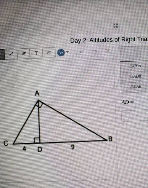 Day 2: Altitudes of Right Triangles Medium Blonde Long side (hypotenuse) AD =​