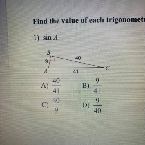 Find the value of each trigonometric ratio