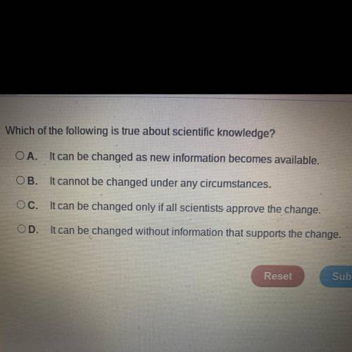 Which of the following is true about scientific knowledge?

OA. It can be changed as new informati
