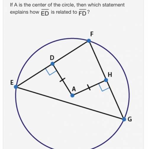 If A is the center of the circle, then which statement explains how segment ED is related to segmen