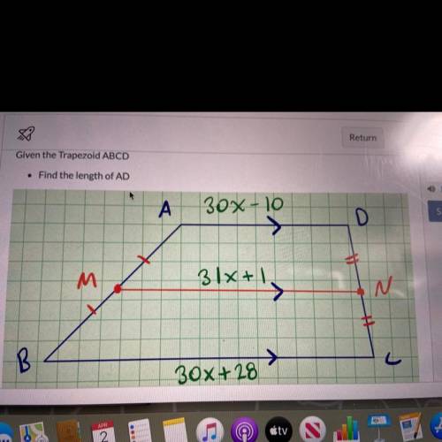 Given the Trapezoid ABCD
Find the length of AD 
Pls hellpppp