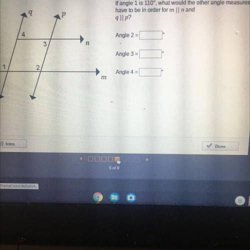 If angle 1 is 110°, what would the other angle measures

have to be in order for m | n and
9 || p?