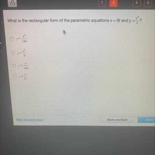 What is the rectangular form of the parametric equations x = 6 t and y = T 2 /4

Please help will