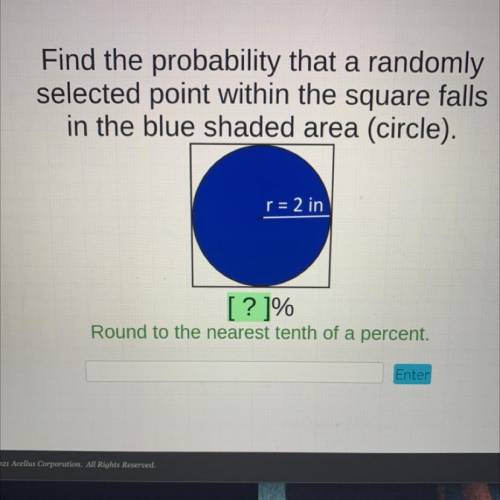 Find the probability that a randomly selected points within a square falls in the blue shaded area