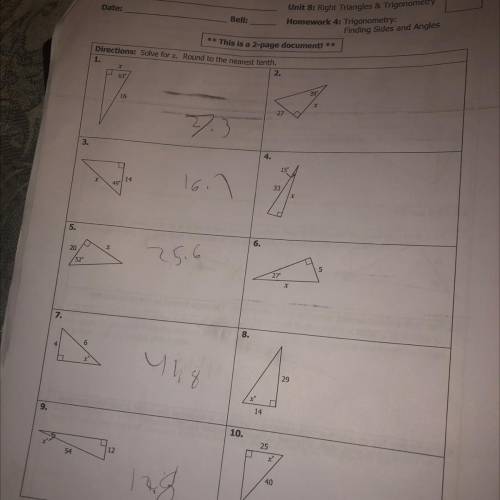 Unit 8: Right Triangles & Trigonometry homework 4 trigonometry finding sides and angles