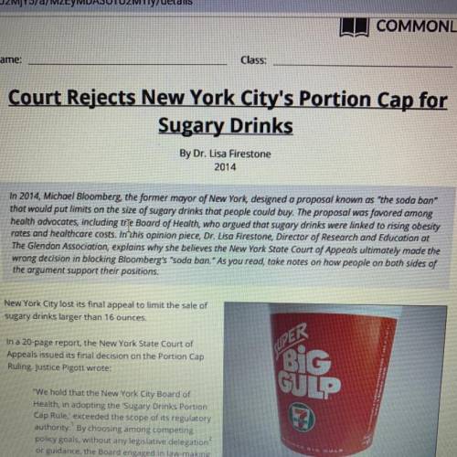 what genre is “ court rejects New York city’s portion cap for sugary drinks” article? please don’t