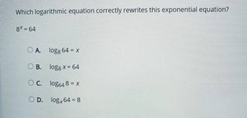 Which logarithmic equation correctly rewrites this exponential equation?