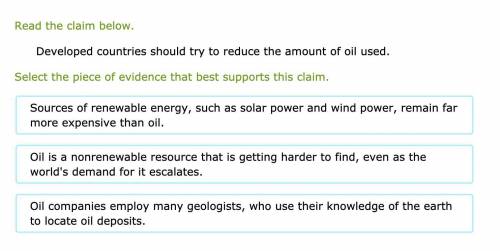 Read the claim below.

Developed countries should try to reduce the amount of oil used.
Select the