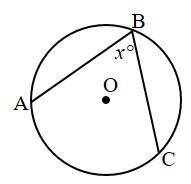 If arc AB = 107° and arc BC = 122°, find the value of x.