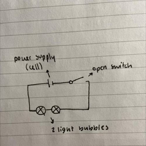 Simple circuit with a power supply, two lightbulbs, a switch and connecting.