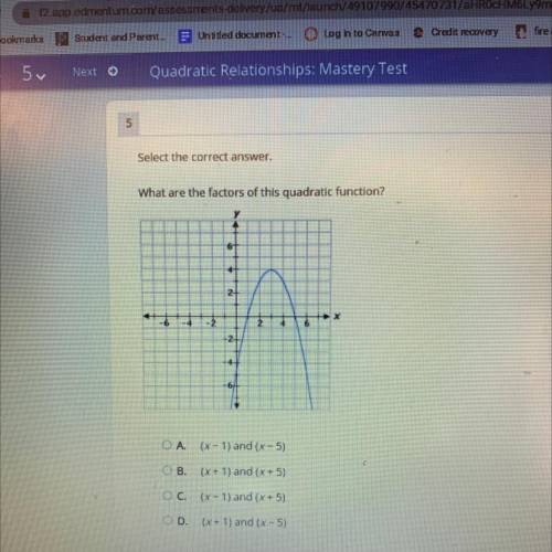 What are the factors of this quadratic function?

24
-6
2
2
+
OA. (x-1) and (x - 5)
OB. (x + 1) an
