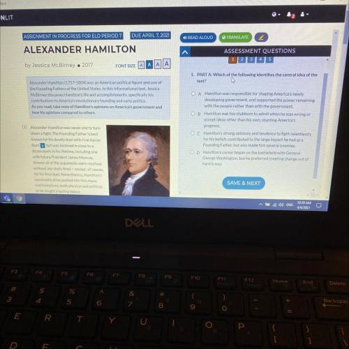 What is the answer for all 5 questions article ALEXANDER HAMILTON commonlit