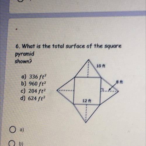 What is the total surface of the square
pyramid