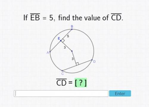 If EB = 5 , find the value of CD
Chords and Arcs