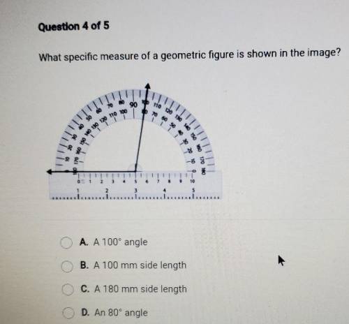 What specific measure of a geometric figure is shown in the image?

A.A 100⁰ angle B.A 100 mm side