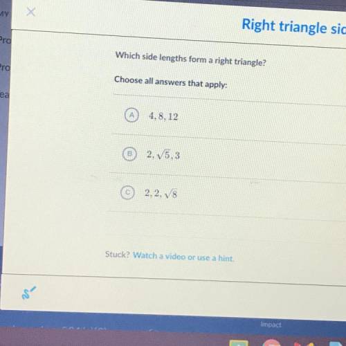 Which side of lengths form a right triangle? Plzzz helpppp