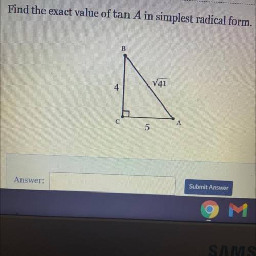 Find the exact value of A simplest radical form.