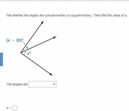 Tell whether the angles are complementary or supplementary. Then find the value of X.