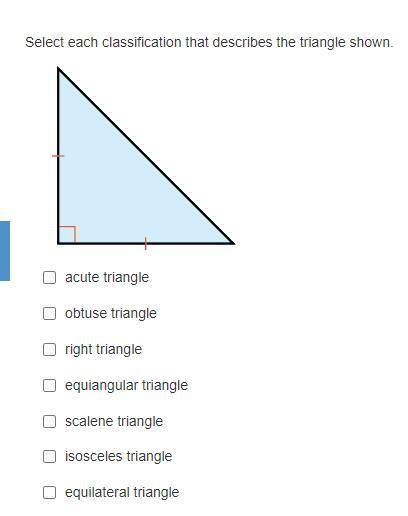 Select each classification that describes the triangle shown.