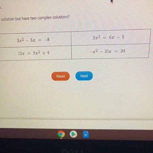 Which equations have no real solution but have two complex solutions?