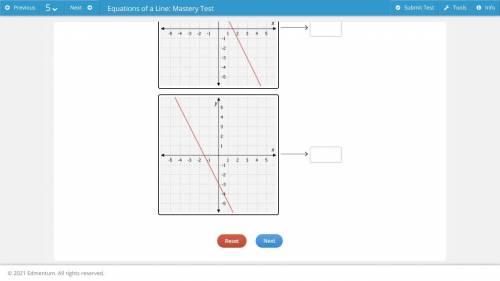 Drag the tiles to the correct boxes to complete the pairs.

Match the equations of the lines with