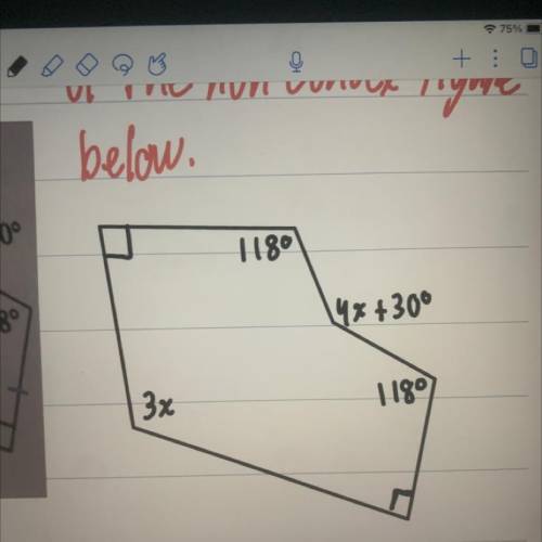 Find the measures of all the interior angles of the non-convex figure below.