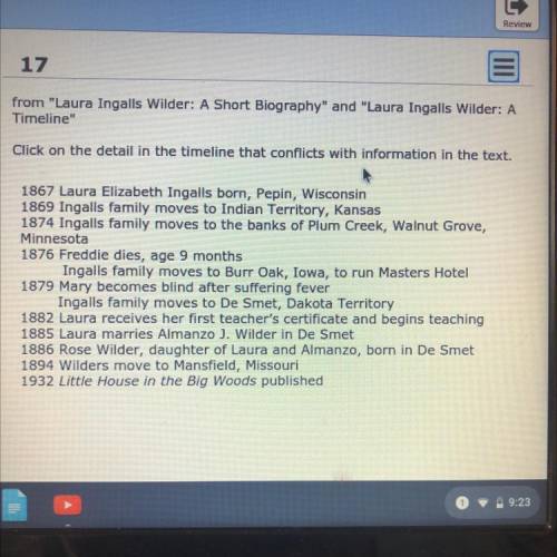 17

from Laura Ingalls Wilder: A Short Biography and Laura Ingalls Wilder: A
Timeline
Click on