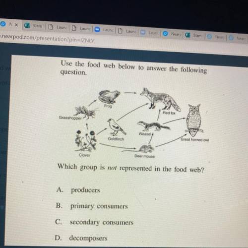Use the food web below to answer the following

question.
Frog
Red fox
Grasshopper
Weasel
Goldfinc