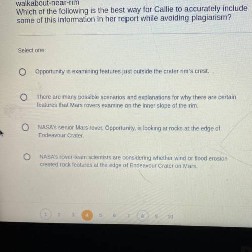 Callie read the following information on the NASA website while

researching for a report on Mars.