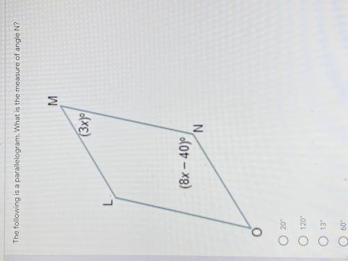 The following is a parallelogram. What is the measure of angle N?