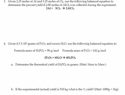 Can someone help me with these questions on percent yield. PLEASE