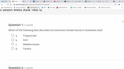 Which of the following best describes the dominant climate found in Southwest Asia?