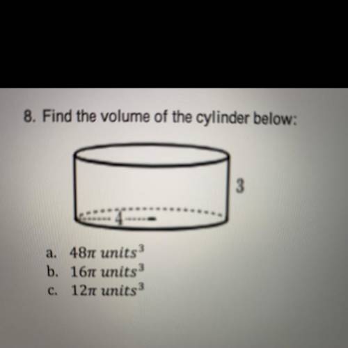 Find the volume of the cylinder below:
