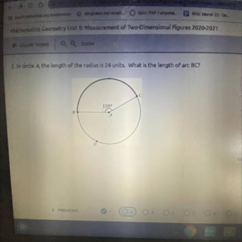 In circle a the length of the radius is 24 units what is the length of the arc BC￼?