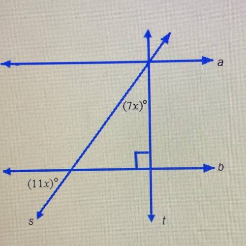 Lines a and b are parallel
What is the value of x?
5
10
35
55