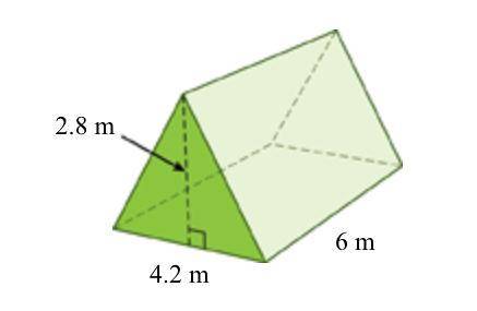 Find the volume of the triangular prism.

A triangular prism has a height of 6 meters. Its triangu