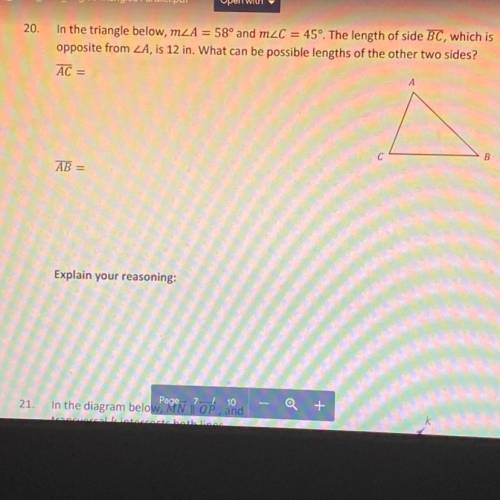 Someone help! Will Mark Brainliest if you give a good explanation!!!

20.
In the triangle below, M