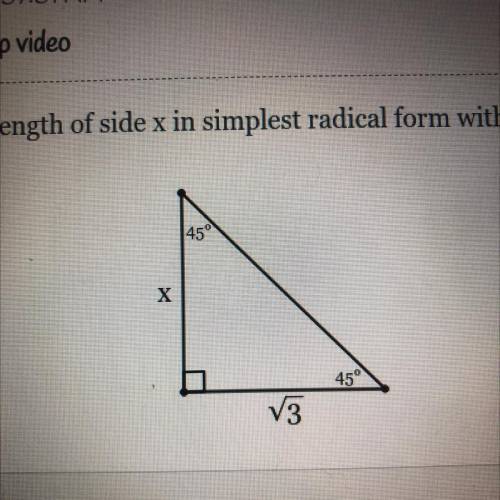 Find the length of side X in simplest radical form with a rational denominator.
X