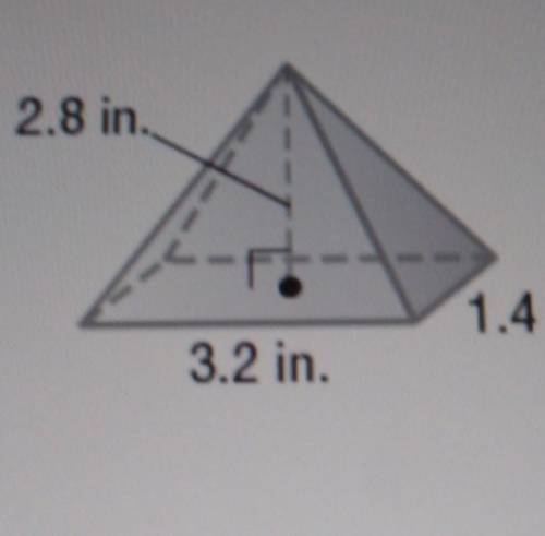 To the nearest tenth, which is the BEST estimate for the volume of the given pyramid?

a) 4.2 in t