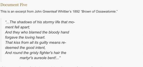 I really need help!

Does the poet think John Brown was hero or a villain? Why or why not?
No link