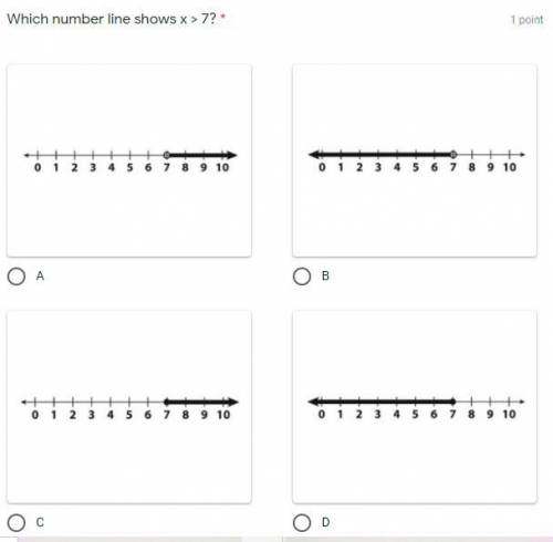Which number line shows x > 7?